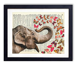 Elephant With Butterflies (#2) Upcycled Vintage Dictionary Art Print 8x10
