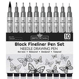 Black Fineliner Pen Set of 10 Various Tips - from 0.2mm to 1.0mm Width Tips, Plus 2.5mm Calligraphy