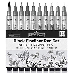 Black Fineliner Pen Set of 10 Various Tips - from 0.2mm to 1.0mm Width Tips, Plus 2.5mm Calligraphy