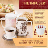 The Tea Couple Tea Infuser Mug (Set of 2) 14 oz.Vintage Porcelain Tea Cups with Ultra-Fine Mesh for Steeping - 2 ,Non-Slip Drink Coasters - Reusable Home & Office Drinkware (Vintage Butterfly)