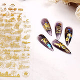 Eseres 9Pcs Halloween Nail Art Stickers Self-Adhesive Gold Nail Stickers for Women Manicure 3D Letters Nail Decals Designs for Halloween