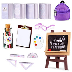 Chalyna 14 Pieces Doll School Supplies Mini School Supplies Includes Mini Doll Backpack Glasses Blackboard Miniature Books Palette Paper Clipboard Pencil Doll Rulers Doll Accessories (Novel Style)