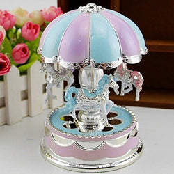 cyclamen9 Carousel Music Box Merry-Go-Round Box with Flash Light for Birthday (Purple)