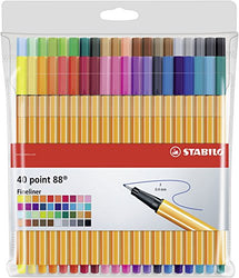 STABILO Point 88 Fineliner Pen - Assorted Colours (Pack of 25) Pack of 40