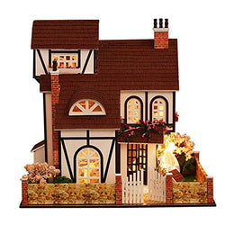 Lotus.flower LED Dollhouse Miniature with Furniture, DIY Wooden Dollhouse Kit Plus Dust Proof,3D Puzzle Assembled Handcraft Great for Playtime and Imaginative Play (Flower Town)