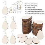 500 Pcs Unfinished Wooden Earrings Kits, 100Pcs Blank Natural Wood Pendants100 Pcs Earring Hooks, 200 Pcs Jump Rings and 100 Pcs Earrings Backs for Jewelry DIY Craft Making (Small,1.4 x 2.2 inch)