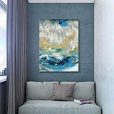 Abstract Painting Canvas Wall Art: Blue Artwork Hand Painted Picture for Living Room (40'' x 30'' x 1 Panel)