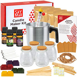 SkyMall Candle Making Kit, DIY Set for Making Candles, Includes Melting Pot, 4 Glass Jars, [4] 5oz Soy Wax Bags, 4 Color Dye Blocks, 4 Fragrance Oils, Wicks, Thermometer, Tags, Bonus Holiday Stickers