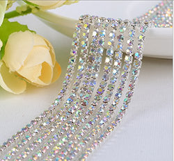 Honbay 10 Yard Crystal Rhinestone Close Chain Trim Sewing Craft 2.5mm Silver color (AB)