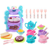 iBaseToy Kids Tea Set 35 Pieces - Pretend Play Tea Party Set Toys for Toddlers Boys Girls - Includes Full Tea Set with Pastries, Cake Stand and More, Food Safe Material and Dishwasher Safe