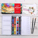 Dainayw Watercolor Paint Set, 48 Vivid Colors in Half Pans (in Tin Box) with Paint Brush and Watercolor Paper for Artists, Art Painting, Students, Kids, Beginners & More
