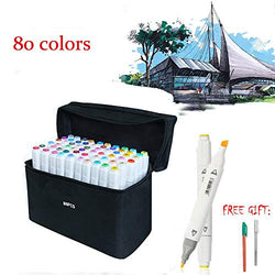 80 Colors Dual Tips Permanent Marker Pens Art Markers for Kids,Alcohol Based Markers Colored Artist Drawing Marker Set with Carrying Case for Adults Coloring Drawing Sketching Illustration Underlining