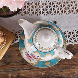 fanquare English Rose Porcelain Teapot Set,Tea for One Set,Flora Teapot with Cup and Sacuer