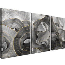 QTESPEII Abstract Canvas Wall Art Modern Black and White Gold Line Textured Paintings Prints Large Brush Strokes Pictures for Living Room Bedroom Framed Grey Office Decoration 16"x24" per set 3 Panels