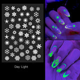 Luminous Christmas Nail Stickers - 3D Glow in The Dark Snowflake Nail Art Decals Self-Adhesive Fluorescence Snowflake Flame Butterfly Stars and Moon Nail Decorations for Xmas Party (5 Sheets)