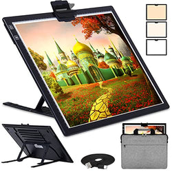 A3 Led Light Pad, 2500mha Battery Powered Light Box, 3 Colors Stepless Dimmable 6 Levels of Brightness Light Board for Tracing,Diamond Painting, Sketching ,Built-in Stand, Magnet Clip with Carry Bag