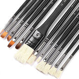 Paint Brush Set 12pcs, Natural Hog Bristle Long Handle Profession Artist Brushes Anti-Shedding, Painting Art Supplies for Kids and Adults for Acrylic and Oils Painting, Watercolor, Face Painting Craft