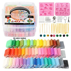 Chrider 50 Colors Polymer Clay Starter Kit, Oven Bake Clay, 19 Sculpting Tools and Supplies, 20 Shapes of Silicone Mold, Accessories and Storage Box. Non-Stick, Ideal DIY Gift for Kids (1 Oz/Piece)