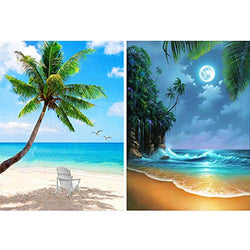 Yomiie 5D Diamond Painting Beach Full Drill by Number Kits, Day & Night Beach Paint with Diamonds Art Sea Wave Seaside Rhinestone Embroidery Craft for Home Room Decoration (12x16inch, 2 Pack)