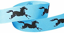 HipGirl 7/8" 5yd Horse Grosgrain Ribbon (Turquoise/Black)