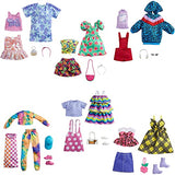 Barbie Fashions 2-Pack Clothing Set, 2 Outfits Doll Include Animal-Print Hoodie Dress, Graphic Top, Red Overalls & 2 Accessories, Guft for Kids 3 to 8 Years Old