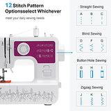 Bosszer Mini Sewing Machine for Beginners and Kids,Portable Household Small Sewing Machines, with Foot Pedal 12 built-in Stitches, 2 Speed Sewing Made Easy -Purple/White