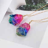 FirstFly Rainbow Stone Pendant Necklace, Irregular Quartz Stone Pendant Crystal Gemstone Necklace