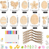58 Pieces Easter Crafts Unfinished Wood Ornaments Set, 50 Pieces Easter Unfinished Wood Slices Hanging Embellishments and 8 Color Pens with Hemp Rope for Kids Easter Party Supplies DIY Decor