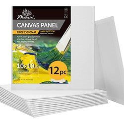 PHOENIX 12.3 Oz Professional Canvases for Painting Canvas Panels 10x10 Inch, 12 Pack - Heavy Weight Triple Primed 100% Cotton Canvas Boards for Oil, Acrylic & Tempera Paints