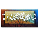Wieco Art White Flowers Oil Paintings on Canvas Wall Art for Living Room Bedroom Home Decorations Large Modern Stretched and Framed 100% Hand Painted Contemporary Pretty Abstract Floral Artwork L