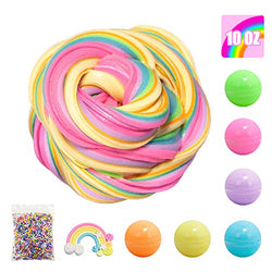 6 Colors Fluffy Slime Butter Slime Kit, Scented Slime Cotton mud, Super Soft and Non-Sticky Slime for Kids, Ideal Stress Relief Rainbow Slime for Girls Adults , Foam Balls Rainbow Charm included