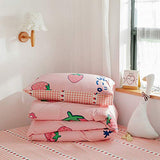 AOJIM Japanese Kawaii Style -100% Cotton Cartoon Pink Duvet Cover Set Strawberry Girls Bedding Set 3 PCS Best Bedding Gifts for Kids Queen Size