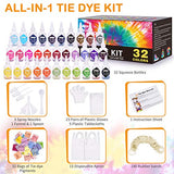 Tie Dye Kit, 32 Colors Fabric Dye, Tie Dye DIY Set, All-in-1 DIY Fashion Dye Kit, Crafts for Girls & Boys Ages 6 Years and up, Tie Dye Kits Set, Best Tie Dye Party Kit