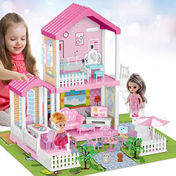 TOY Life Dollhouse - Doll House 4-5 Year Old with Lights - Toddler Girls Doll House 2-3 Year Old 20" x 19" x 11" with 2 Dolls 3 Princess Doll Dream House Rooms, Furniture & Dollhouse Accessories