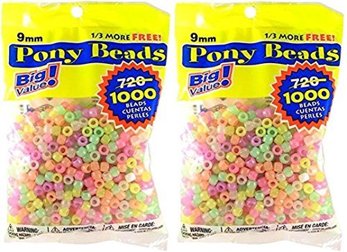 Darice Value Pack Pony Bead, 9mm, Glow in The Dark, 1000-Pack (2 packs)