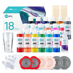 Acrylic Pouring Paint Set 18 Colors(60ml/2oz Bottles), High Flow Liquid Acrylic Paint Kit for Canvas, Glass, Paper, Complete Art Supplies with Silicone Oil, Gloves, Strainers, Cups, Straws, Tablecloth