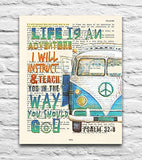 Life Is An Adventure, I Will Instruct and Teach You in the Way You Should Go, Psalm 32:8, Christian Unframed Art Print, Classic Vintage Antique Van Bible Verse Scripture Gift, 8x10 inches