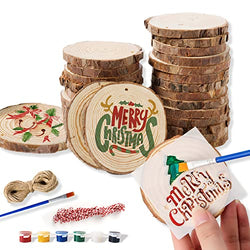 Sunshine Natural Wood Slices 30Pcs 2.4"-2.8" Craft Unfinished Wood with Pre-drilled Hole and 20 Feet Twine String for Arts Wood Slices Christmas Ornaments DIY Crafts (30 Pieces)
