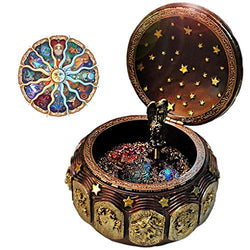Vintage Music Box with 12 Constellations Rotating Goddess LED lights Twinkling Resin Carved