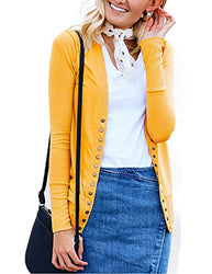 Traleubie Women's Long Sleeve V-Neck Button Down Knit Open Front Cardigan Sweater Mustard M