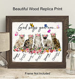 God Says You Are Cat Wall Art - Christian Inspirational Encouragement Gifts for Women - Bible Verses, Psalms, Scripture Wall Decor- Catholic Religious Gifts - Positive Motivational Quotes - Boho Decor