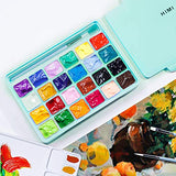 HIMI Gouache Paint Set-24 Colors x 30ml Unique Cute Jelly Cup Design with 3 Paint Brushes and a Palette in a Carrying Case-Perfect for Artists, Students, Gouache Opaque Watercolor Painting (Green)