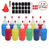 Belinlen 12 Pack 4-Ounce Plastic Squeeze Bottles with 12pcs Red Tip Caps and Measurement - Good for Crafts, Art, Glue, Multi Purpose Set of 12 with Extra 6 Red Cap 18 Chalk Labels and 1 Pen