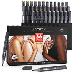 Arteza Alcohol Brush Markers, Set of 36 Colors, Portrait Tones, Medium Chisel & Brush Tip, Art Supplies for Drawing & Sketching