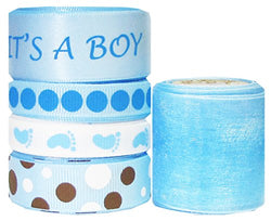 Blue Ribbon for Crafts-Hipgirl 25 Yards It's a Boy Baby Shower 3/8" - 1.5" Grosgrain, Satin,