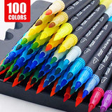 Mancola 100 Colors Dual Markers Brush Pen, Brush Tips & Colored Fine Point Pen Set for Lettering Writing Coloring Drawing,Planner Art Supplier Ma-100B