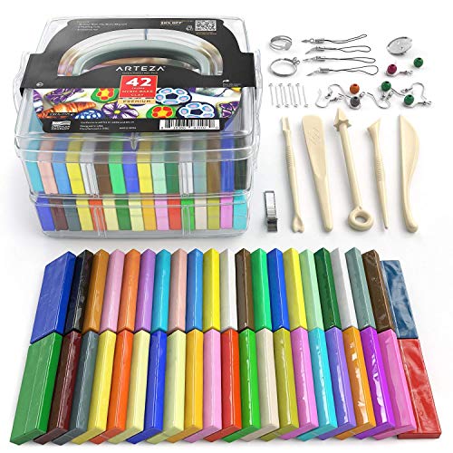 Arteza Polymer Clay Kit, Modeling Clay Oven Bake for Adults and Teens with 5 Sculpting Tools, 42 Colors, Made for Clay Earrings, Jewelry Making and CR