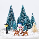 KUUQA Mini Assorted Pine Trees Bottle Brush Trees with Snowmen, Reindeer, Mini Garden Wooden Bench, Street Lamps Miniature Ornaments for Christmas Village Decoration Ornaments Winter Decor(Set of 31)