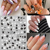 Halloween Nail Art Stickers Decals 12 Sheets Self-Adhesive Scary Nail Decals Ghost Skull Pumpkin Bat Spider Design Halloween Party Manicure DIY Decoration Horrible Nail Art Supplies for Women and Kids