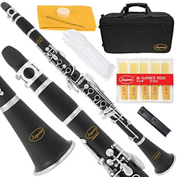 Lazarro Professional Black Ebonite-Silver Keys Bb B Flat Clarinet with 11 Reeds,2 Barrels,Case,Extras-See all 24 Colors-150-BK-PRO
